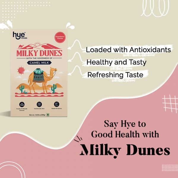 Milky Dunes Strawberry Camel Milk Powder | Supplements Height Growth, Immunity and Gut Health High Nutrition Tastier 300gms